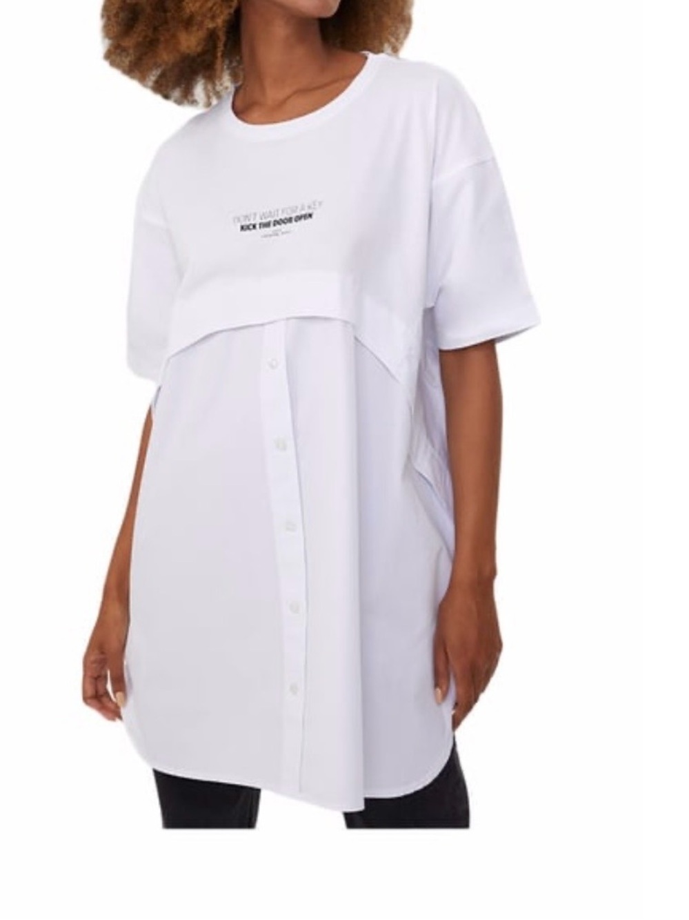 Zara White Layered Button-Front High-Low Tunic